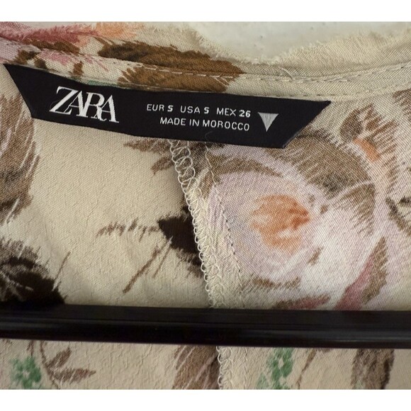 Zara Cream Floral Print Maxi Dress Women Size S Long Sleeve Romantic Flowy Boho - Picture 10 of 16